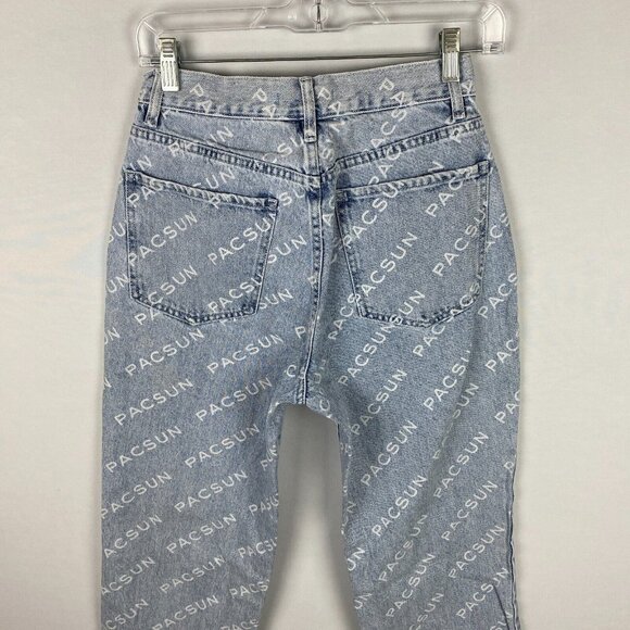 Pacsun Jeans Womens Lightwash Button Fly All Over Logo Words Dad Jeans Unique 26 - Picture 8 of 12